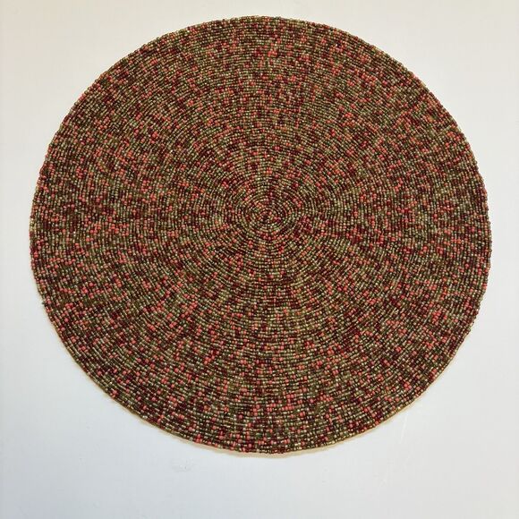 Pier 1 Imports Beaded Charger Placemat 15” Round Red Gold Pink Beads Decor - Picture 1 of 4